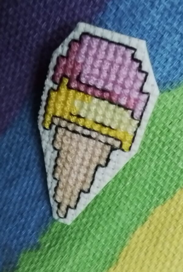 Ice Cream Badge Pin, Ice Cream Pin Badge, Ice Cream Brooch, Hand Stitched – Strawberry/Lemon - product image 5