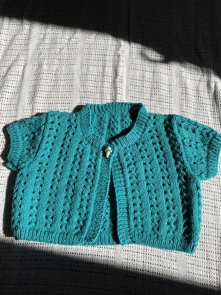 Handknitted Lace Bolero (0-3mth- pink/3-4yrs- Teal/5-6yrs- Lemon)