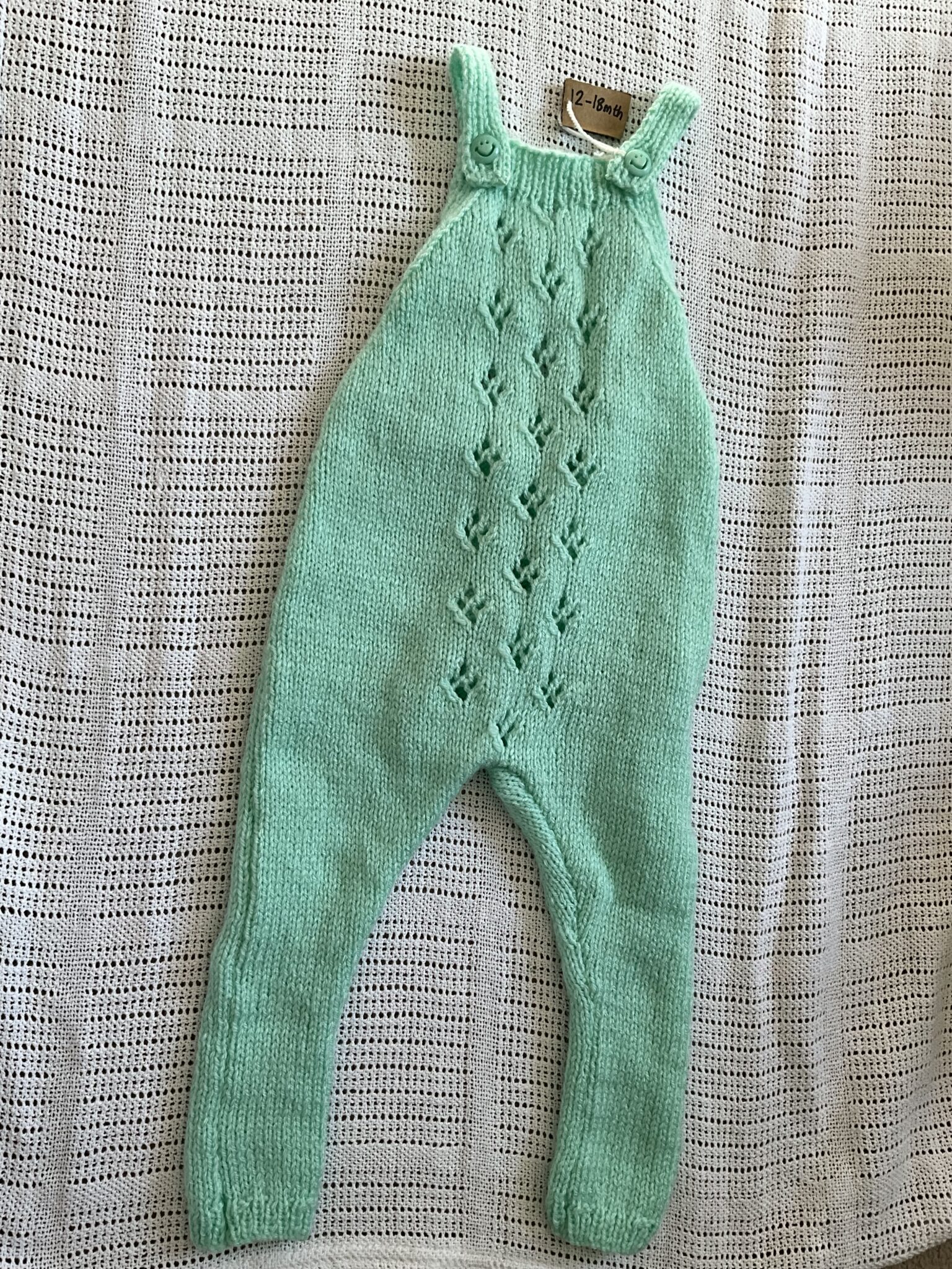 Handknitted Lace Dungarees (3-6mth 18 inch chest)- Pink lace/12-18mth 21 inch chest- Mint lace) - main product image