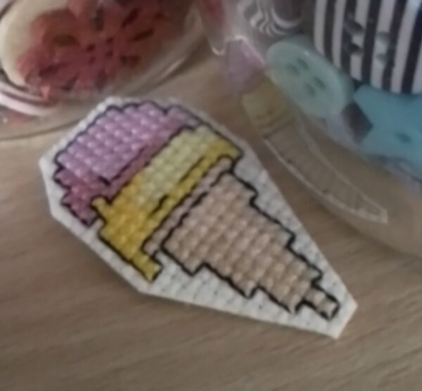 Ice Cream Badge Pin, Ice Cream Pin Badge, Ice Cream Brooch, Hand Stitched – Strawberry/Lemon - product image 4