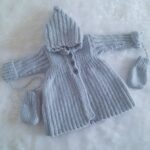 Hand-Knitted Swing Coat and Mitts~Grey~0-3 months