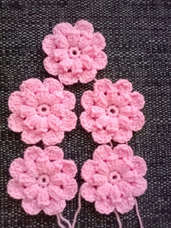 🌷5 New Applique Handmade Crochet Blossom Flowers Pink 7cm/2.75ins🌷 - product image 3