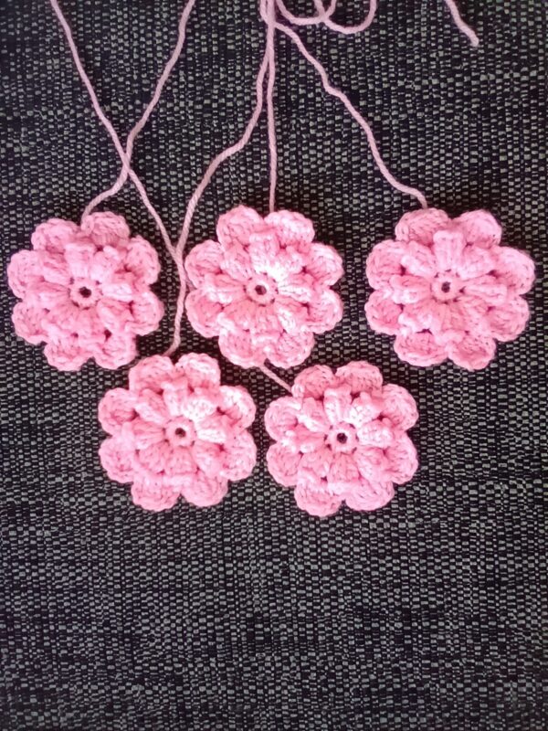 🌷5 New Applique Handmade Crochet Blossom Flowers Pink 7cm/2.75ins🌷 - product image 5