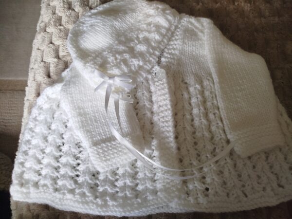 Lovely soft matinee jacket and matching bonnet - main product image