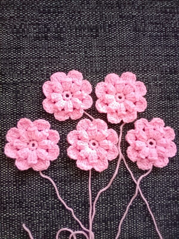 🌷5 New Applique Handmade Crochet Blossom Flowers Pink 7cm/2.75ins🌷 - main product image