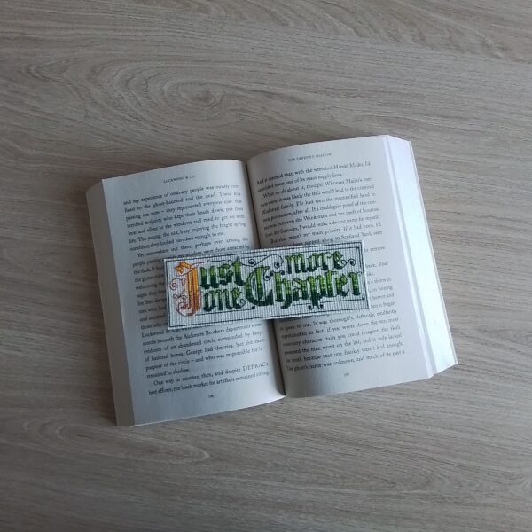 Just One More Chapter, Cross Stitch Bookmark, Reading Gift, Book Gift – Green - main product image