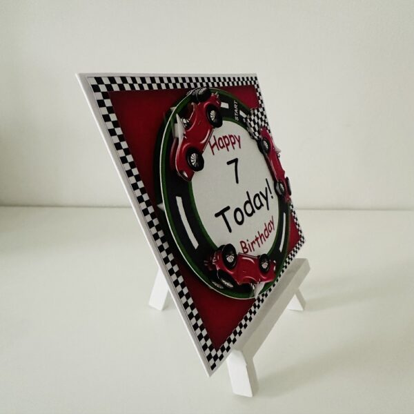 7 Today – Handcrafted 3D Decoupage Red Car Themed Birthday Card - product image 2