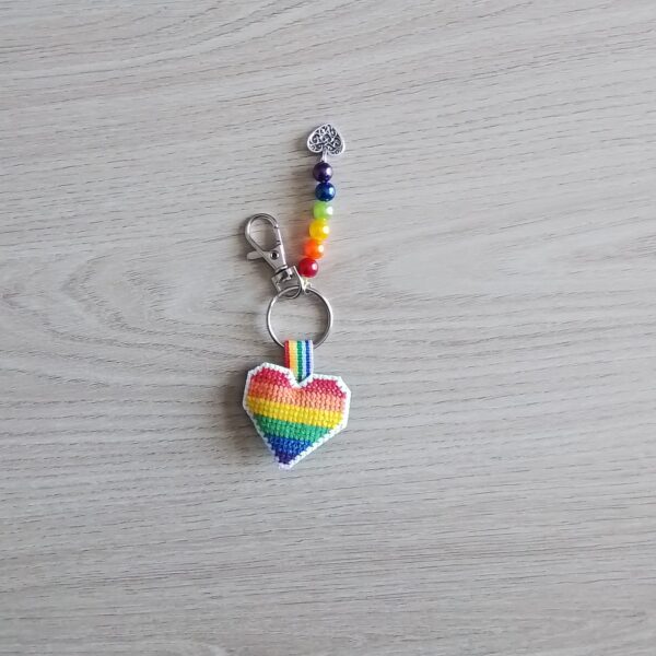Rainbow Heart, Keyring, Bag Charm, Gay Pride Heart, Beaded Keyring – Red - main product image