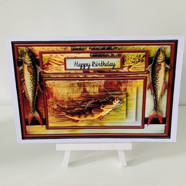 Handcrafted Birthday or Fathers Day 3d Pyramage Fishing Greeting Card - product image 2