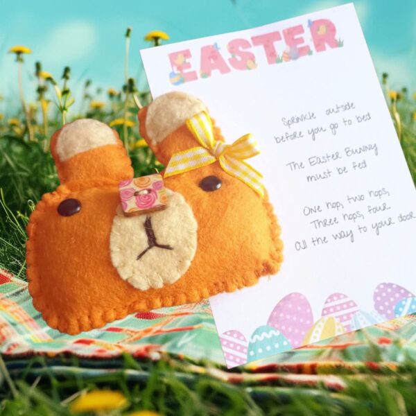Hand sewn felt Easter bunny decoration & Easter pocket hug card - main product image