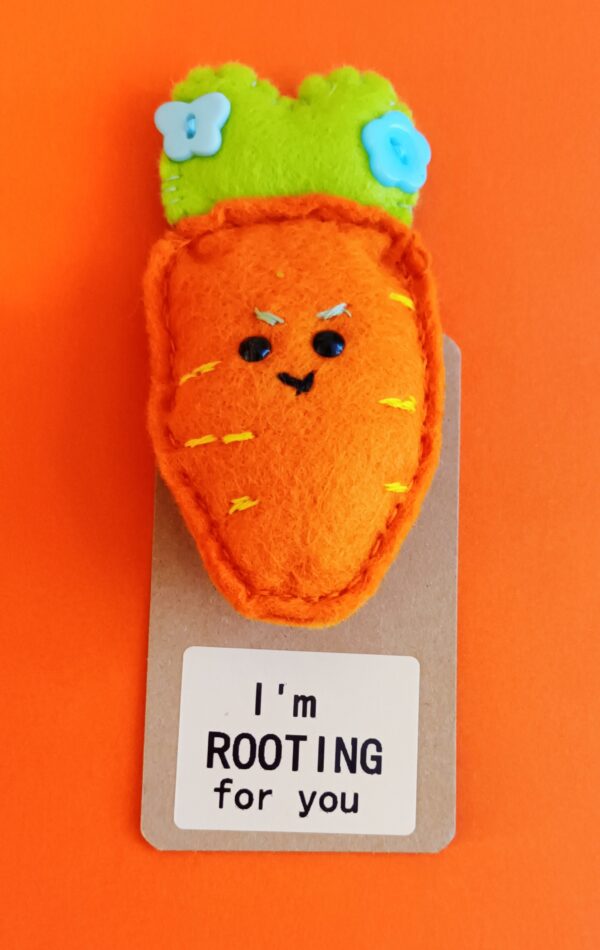 Hand sewn felt ‘carrot’ pocket hug & pocket hug card - main product image