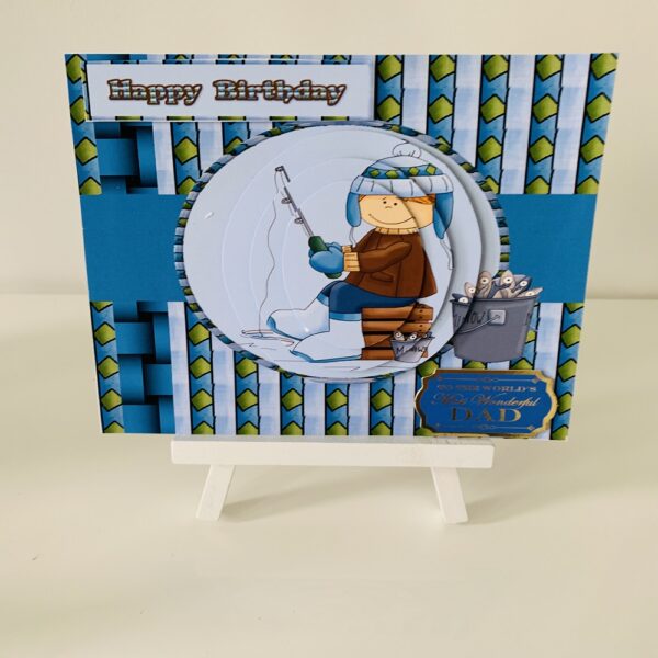 Handmade 3D Pyramage Fishing Birthday Greeting card 6×6 - main product image