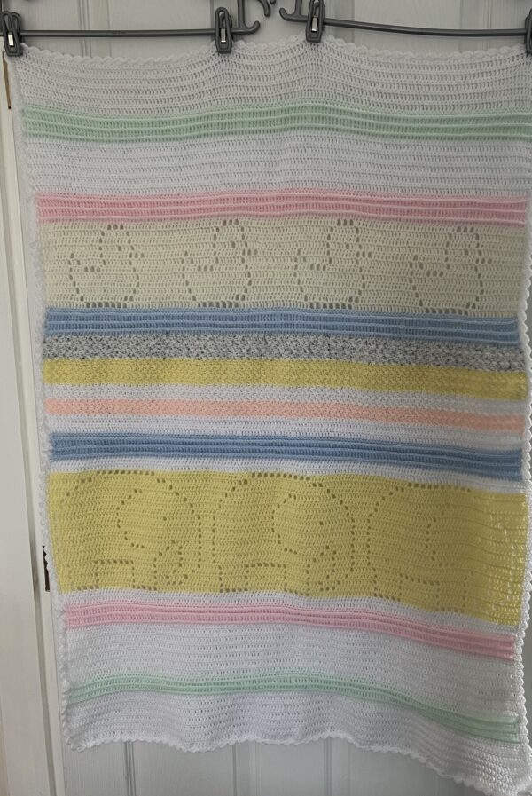 Hand crocheted Baby blanket with ducks and elephants – size 27″ x 40″ - main product image