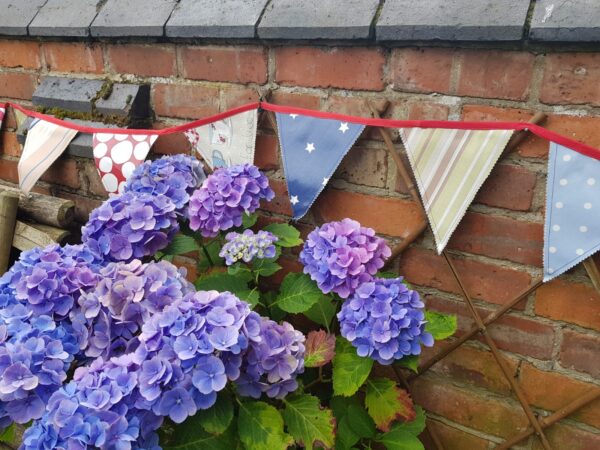 Handmade oilcloth and cotton ‘Tea 4 Two’ bunting and 4 matching coasters.. - product image 2