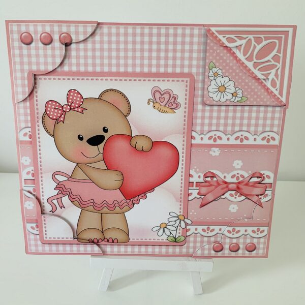 Handmade Greeting Card, Happy Birthday/New Baby Cute Teddy for Girls 7×7 - main product image