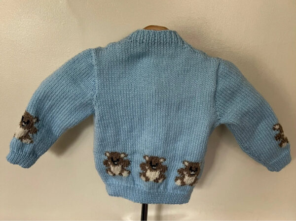 Hand Knitted Blue Teddy Bear cardigan – size 22″ – New - product image 2
