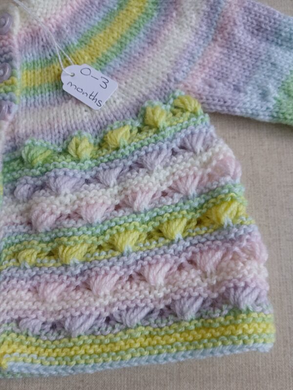 Hand- knitted baby cardigan and hat. Pastel shades. Approx 0 to 3 mths. - product image 5
