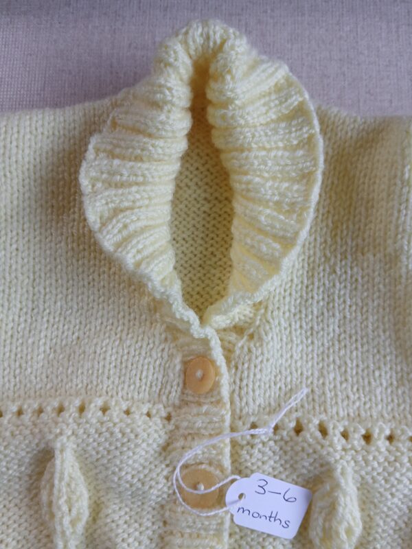 Hand knitted pastel lemon baby cardigan. Approx 3 to 6 months. - product image 4