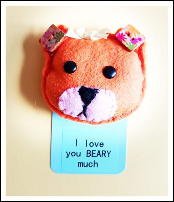 Hand sewn adorable felt teddy bear pocket hug & pocket hug card - main product image