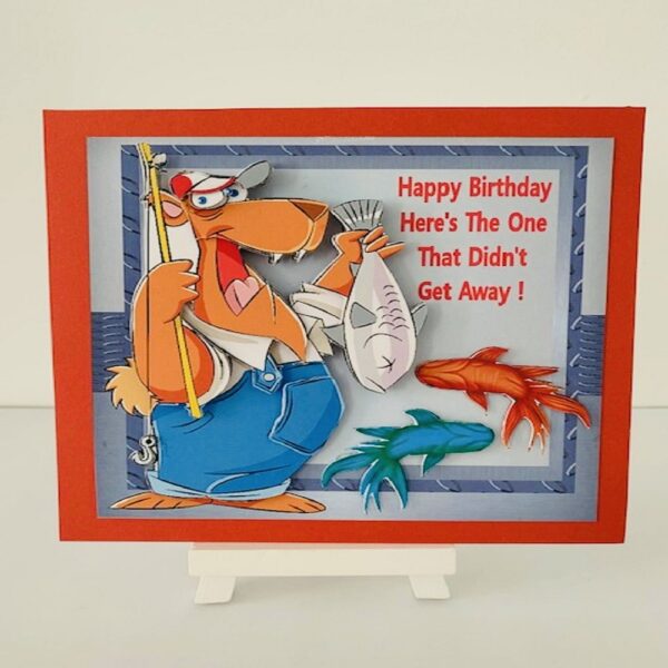 Handmade 3D Decoupaged Fishing Birthday Greeting card 6×6 - main product image
