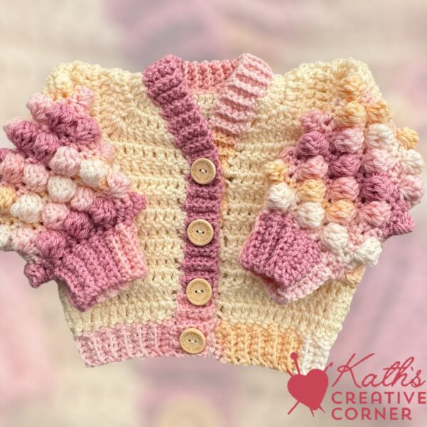 Hand made crochet baby Bobble sleeved cardigan - main product image