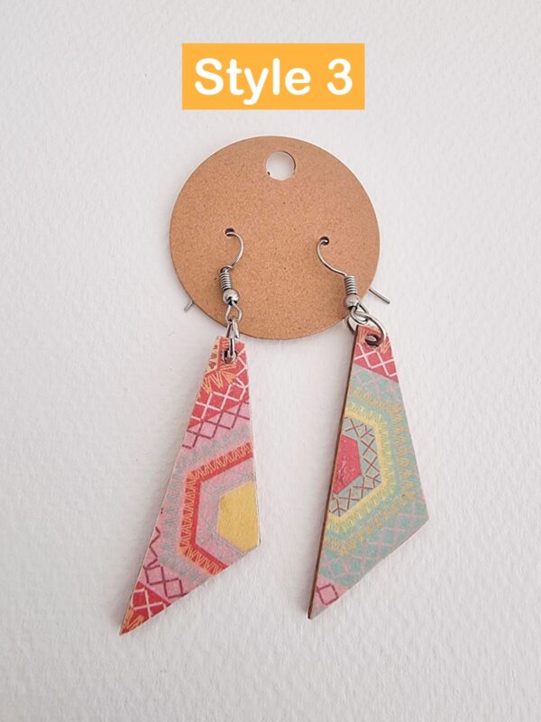 Double-Sided Mismatched Decoupage Wooden Earrings - product image 4