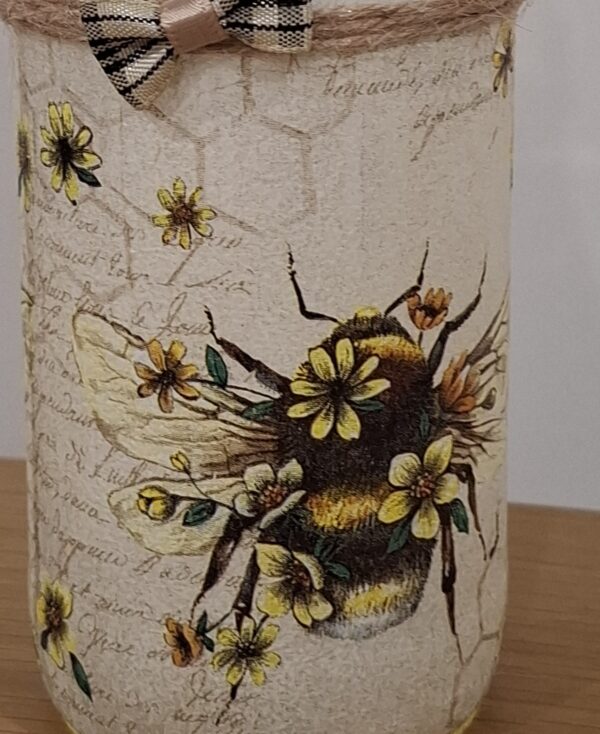 Upcycled Decoupaged Decorative Bottle – Bees - product image 2