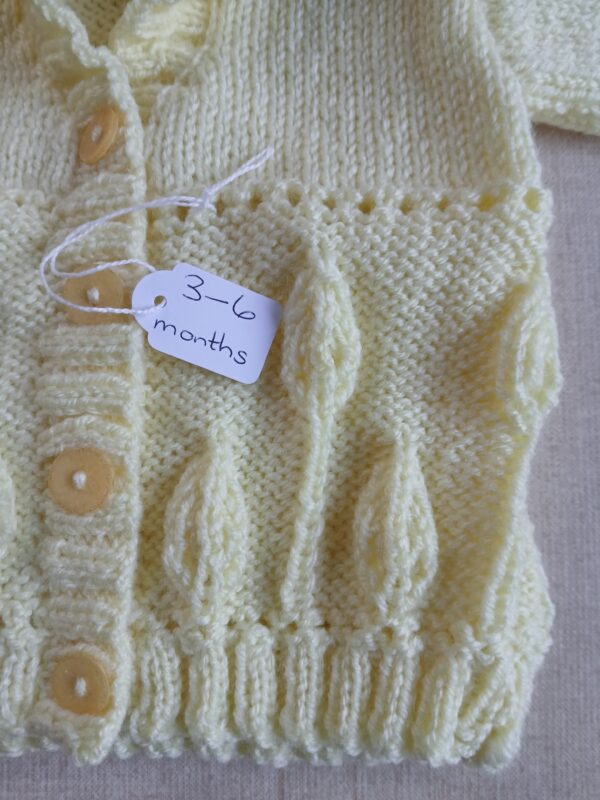 Hand knitted pastel lemon baby cardigan. Approx 3 to 6 months. - product image 3