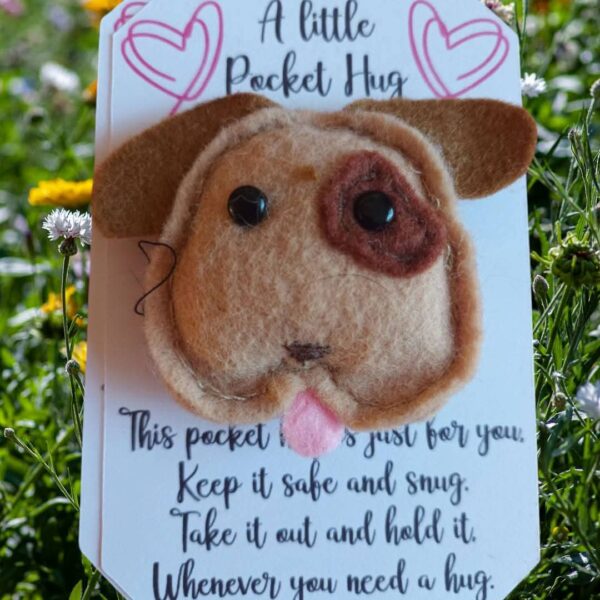 Hand fewn cute felt puppy pocket hug & pocket hug card - main product image