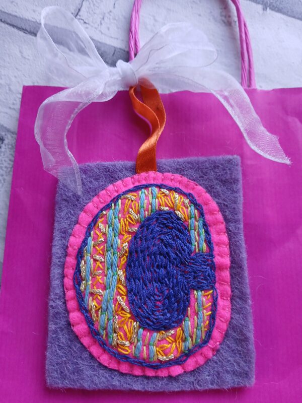 Hand embroidered letter ‘C’. Hanging or keyring. - product image 2