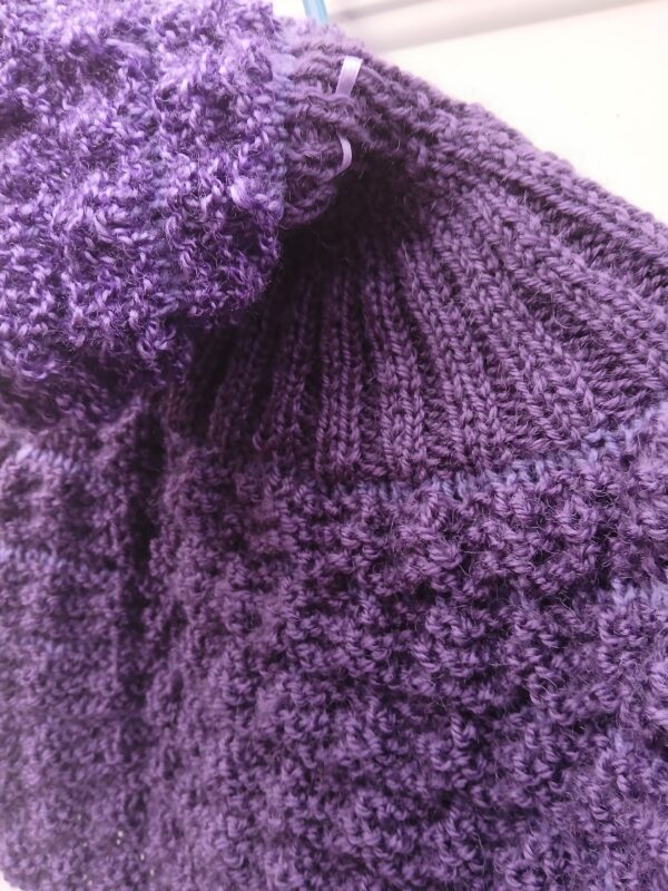 Hand-knitted baby hooded jumper in purple. Approx 0 to 3 mths. - product image 4