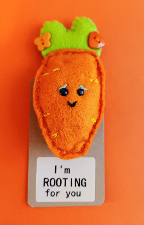 Hand sewn felt ‘carrot’ pocket hug & pocket hug card - main product image