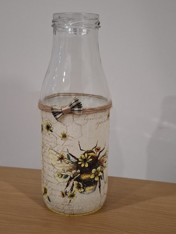 Upcycled Decoupaged Decorative Bottle – Bees - main product image