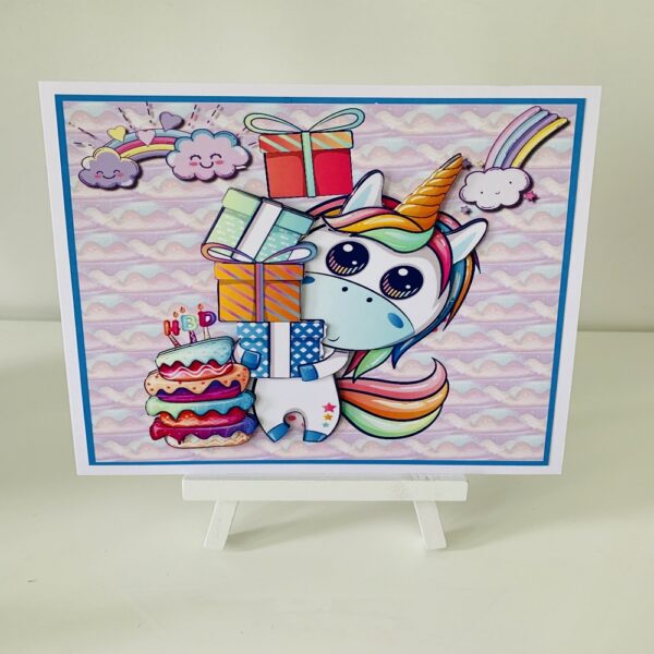 Handcrafted 3D Decoupage Happy Birthday Unicorn Greeting Card - main product image