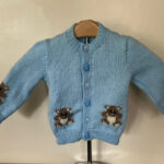 Hand Knitted Blue Teddy Bear cardigan – size 22″ – New