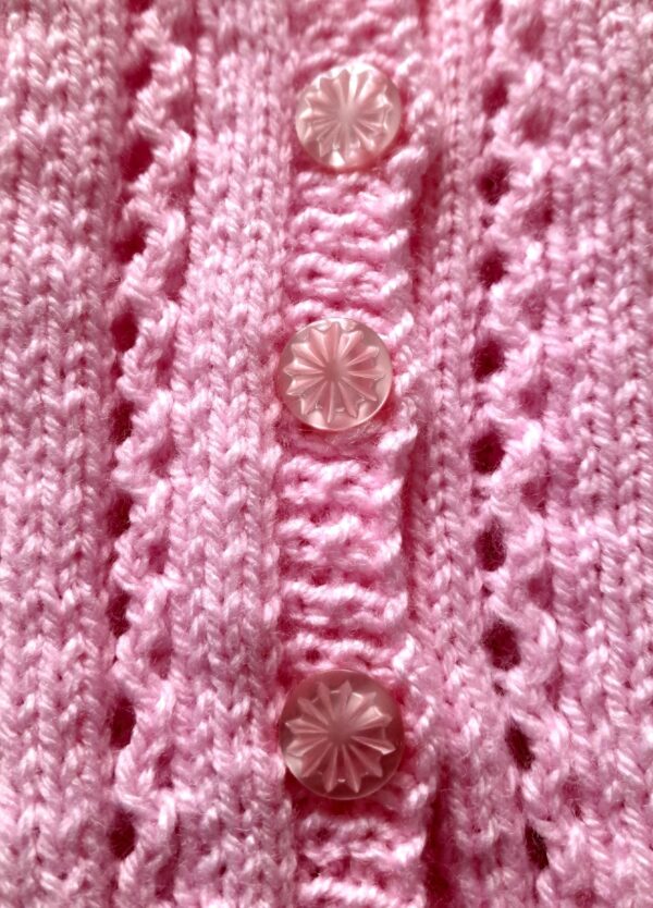 Hand-Knitted Ladder Lace Cardigan~Pink~0-3 months - product image 3