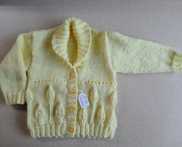Hand knitted pastel lemon baby cardigan. Approx 3 to 6 months. - product image 5