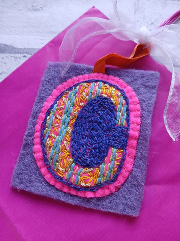 Hand embroidered letter ‘C’. Hanging or keyring. - main product image