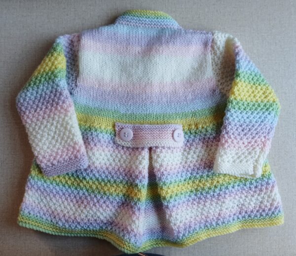 Hand-knitted baby cardigan/coat and pompom hat. Approx 3 to 6 months. - product image 6