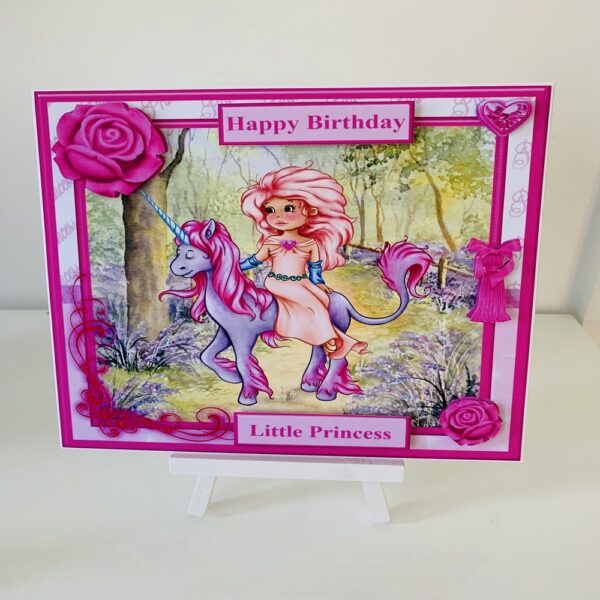 Handcrafted 3D Decoupage “Little Princess” Happy Birthday Unicorn Greeting Card - main product image