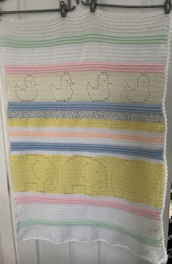 Hand crocheted Baby blanket with ducks and elephants – size 27″ x 40″ - product image 4