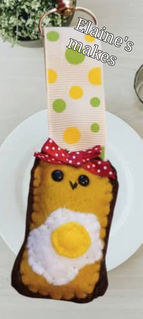 Hand sewn felt mini “fried egg on toast’ keyring - main product image