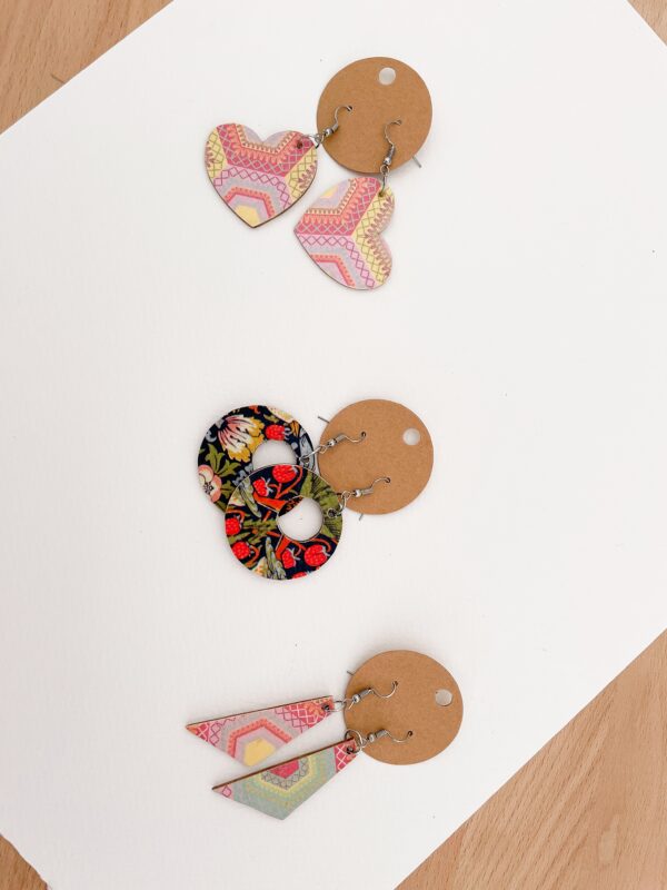 Double-Sided Mismatched Decoupage Wooden Earrings - main product image