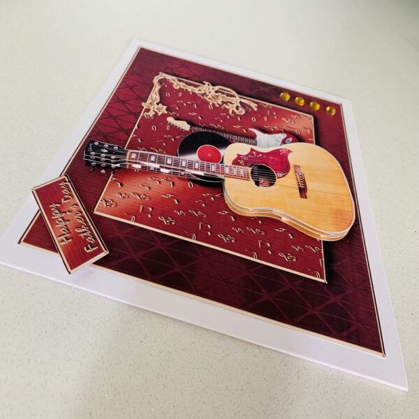Happy Birthday 3D Decoupage Handmade Greeting 8×8 Square Card Guitar Theme - product image 2