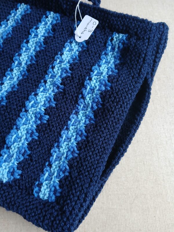Hand knitted baby poncho with ties. Blue. Approx 0 to 3 mths. - product image 4