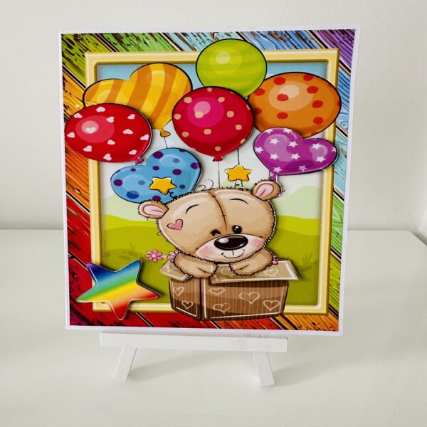Handcrafted 3D Decoupage Teddy Bear Children’s Birthday Card - main product image