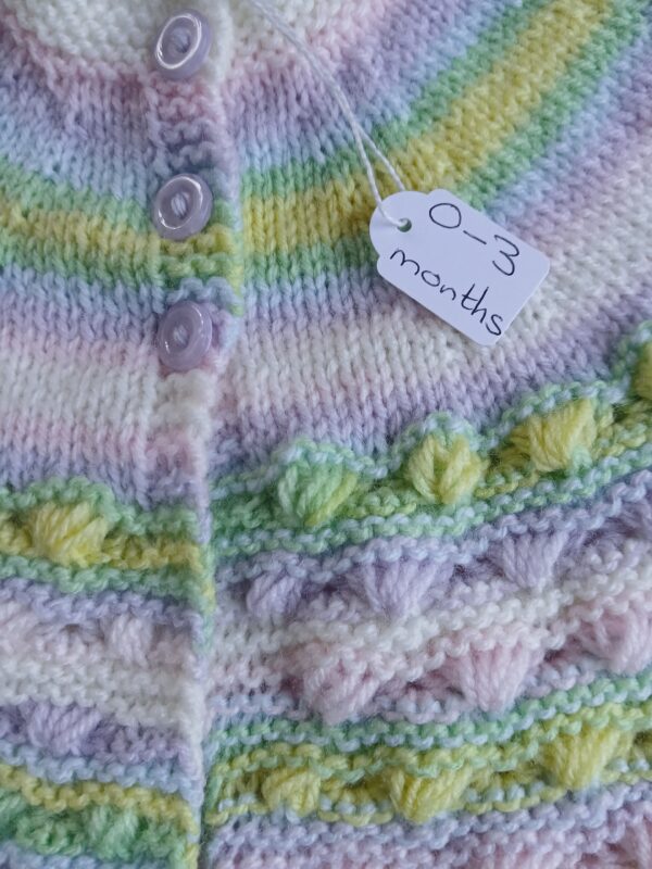 Hand- knitted baby cardigan and hat. Pastel shades. Approx 0 to 3 mths. - product image 4