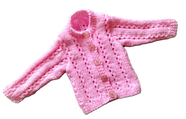Hand-Knitted Ladder Lace Cardigan~Pink~0-3 months - main product image
