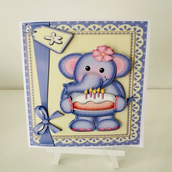 Cute Handcrafted 3D Decoupage Elephant Girls Birthday Card - main product image