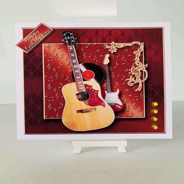 Happy Birthday 3D Decoupage Handmade Greeting 8×8 Square Card Guitar Theme - main product image